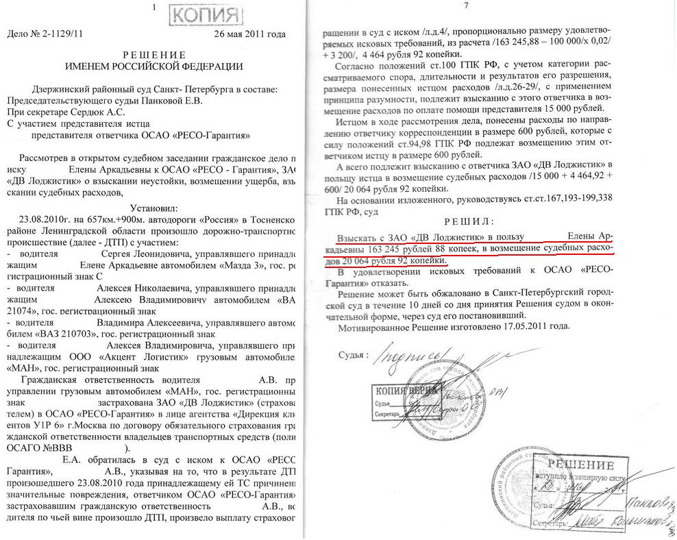 Иск об установлении виновника ДТП