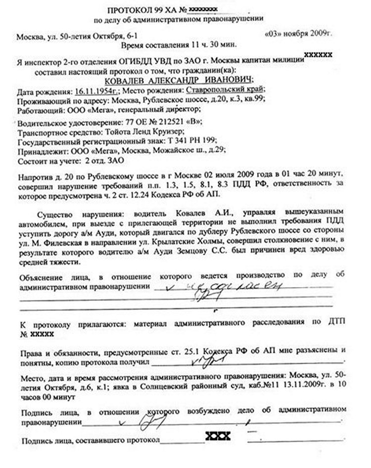 Протокол осмотра места происшествия ДТП